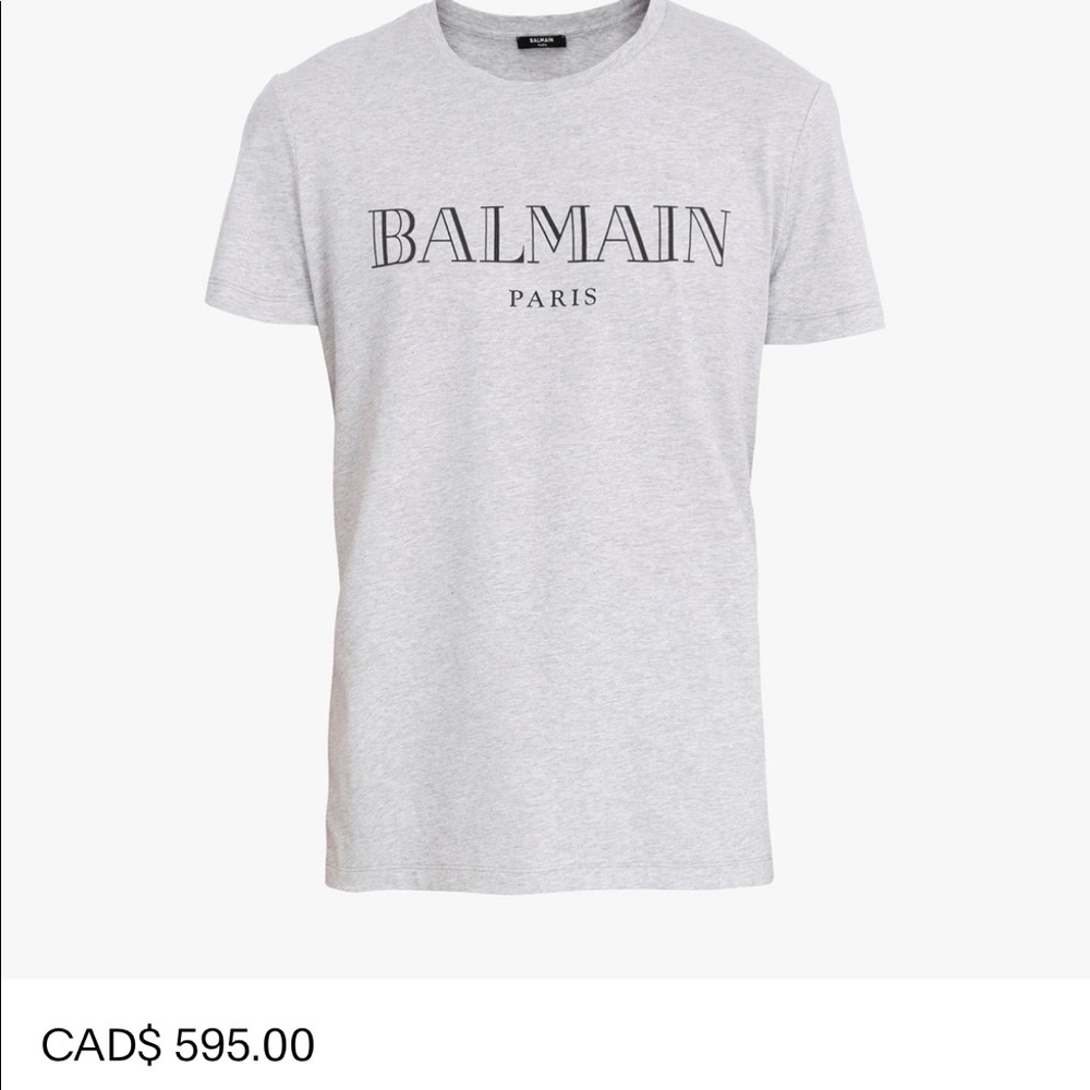 BALMAIN! Gray cotton T-shirt with black Balmain Paris logo print